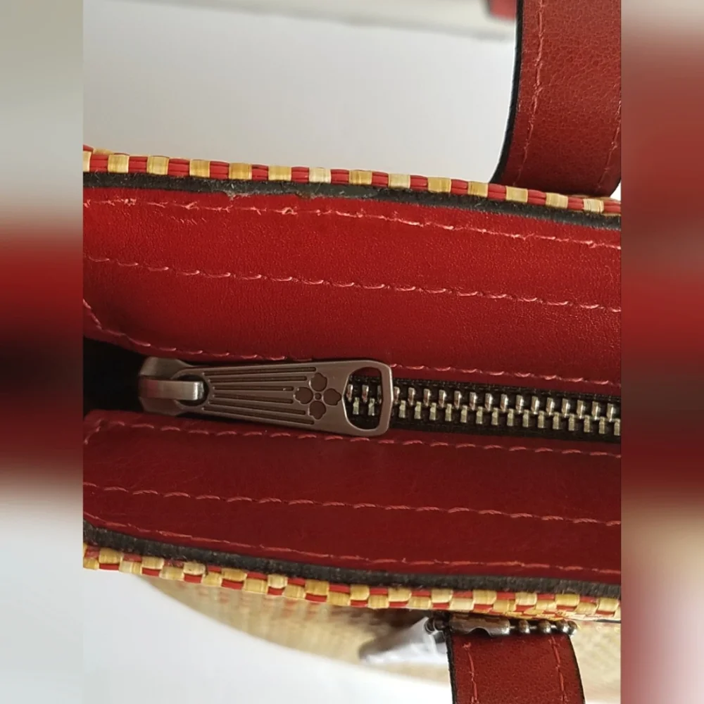 Patricia Nash Italian Fine Straw Multi Weave & Leather Viana Ochre Tote Bag - Picture 6 of 15